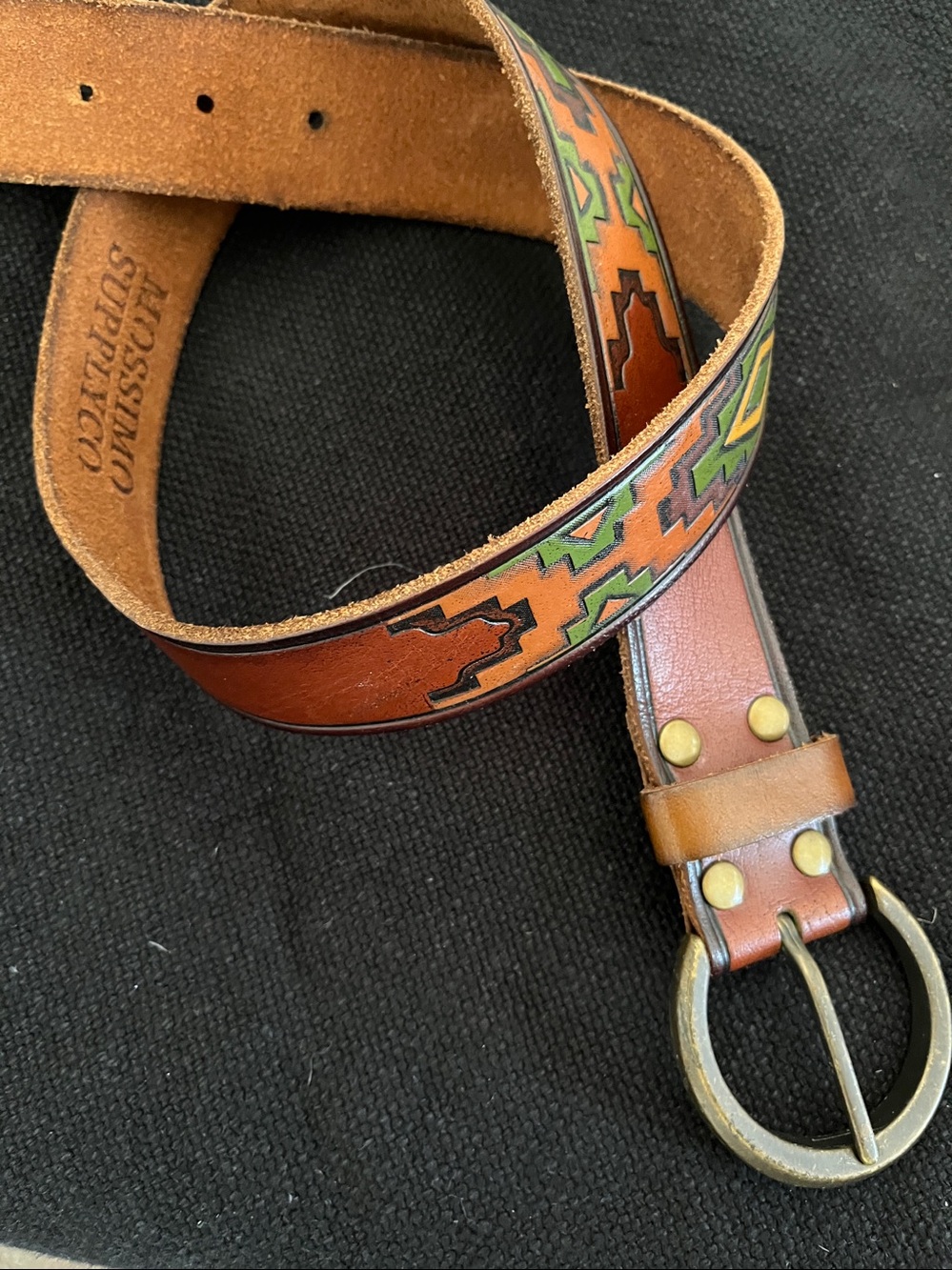 Mossimo Leather Belt Brown with Green & Orange Southwestern Inlay,
Aztec
Sz M